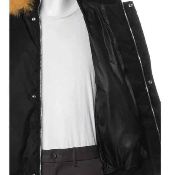 NEW! $2300 Bally of Switzerland Fur Trim Bomber Jacket!BlackEmbroidered Bear